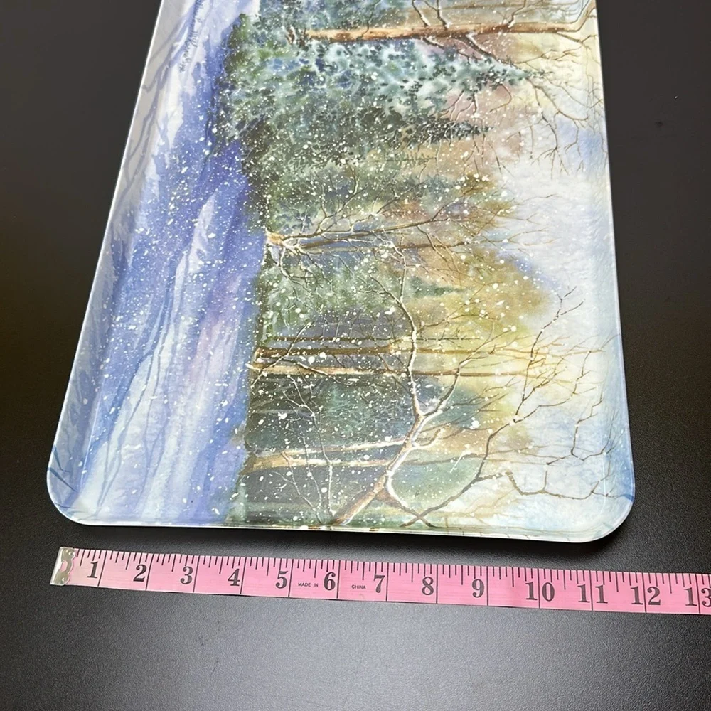 Melplus R2S Monza Artist Signed Snowy Winter Scene Trees Serving Tray Italy 90’s